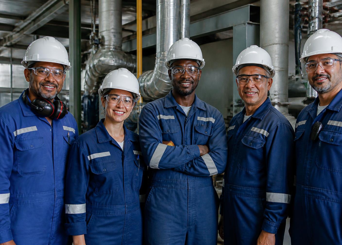 Equipe de engenheiros e técnicos da Inovaar em planta industrial